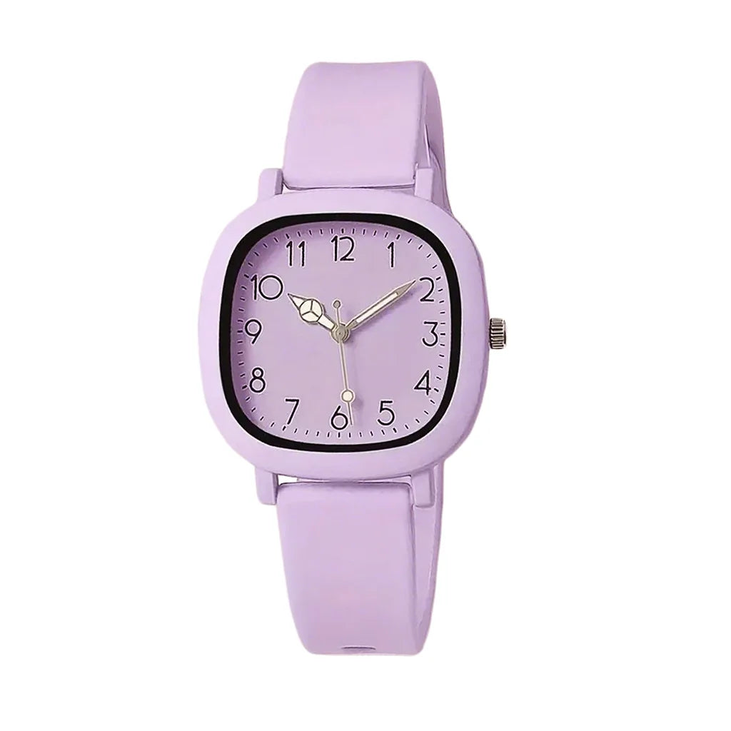 1 pcs candy colored silicone watch, student sports strap, college style square quartz watch Qme
