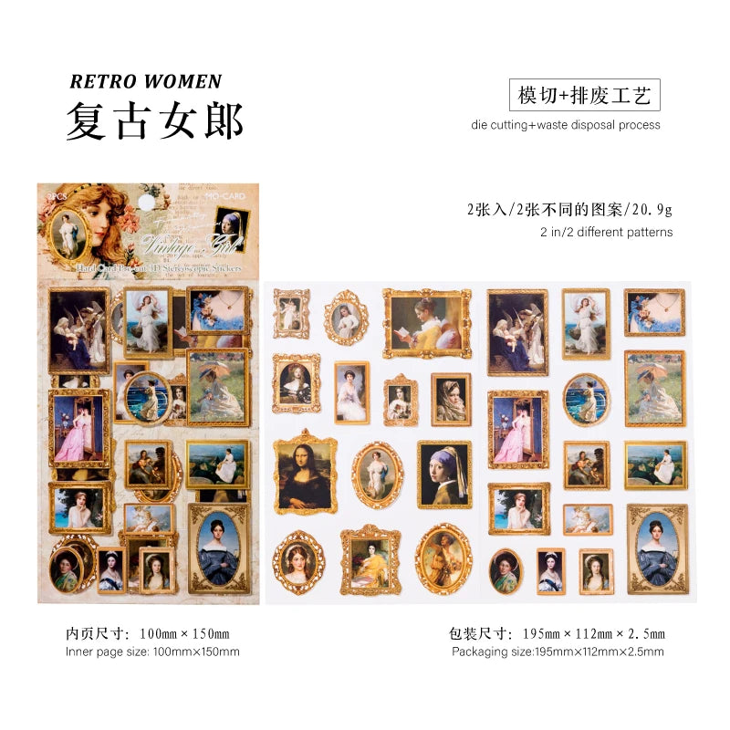 Vintage Oil Painting Museum Sticker Decor Diary Album Aesthetic Stationery Scrapbook Stickers material Student school supplies Qme C