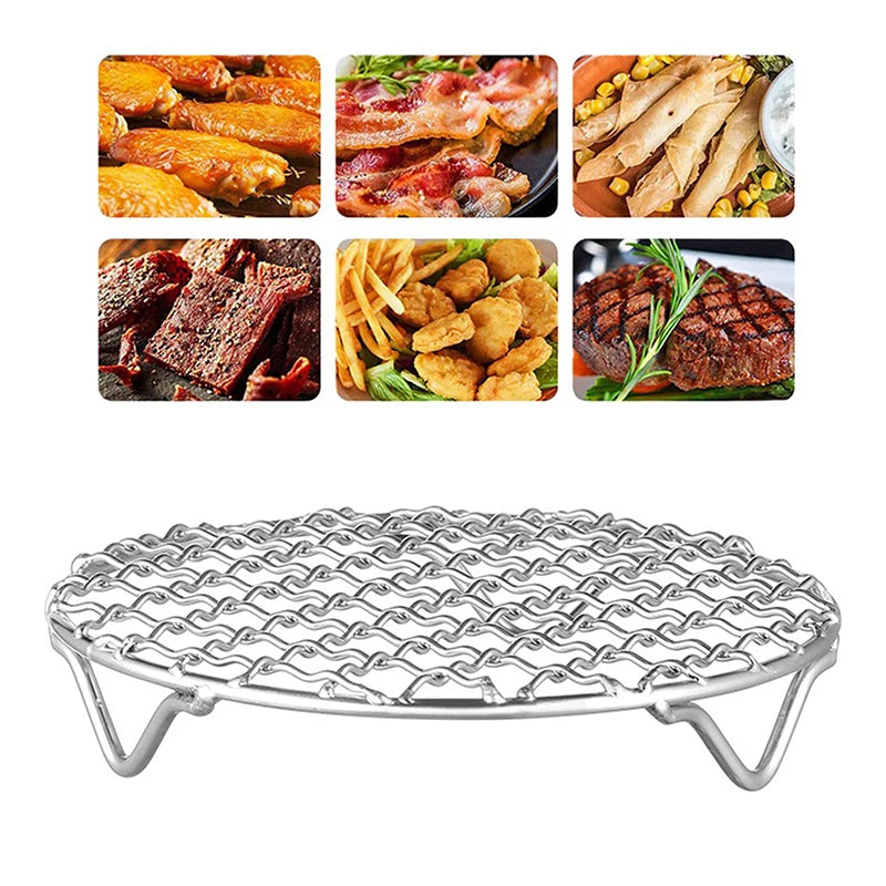 Round Air Fryer Rack With Legs Stackable Grid Grilling Rack Stainless Steel Anti-corrosion For Home Kitchen Oven Steamer Cooker Qme