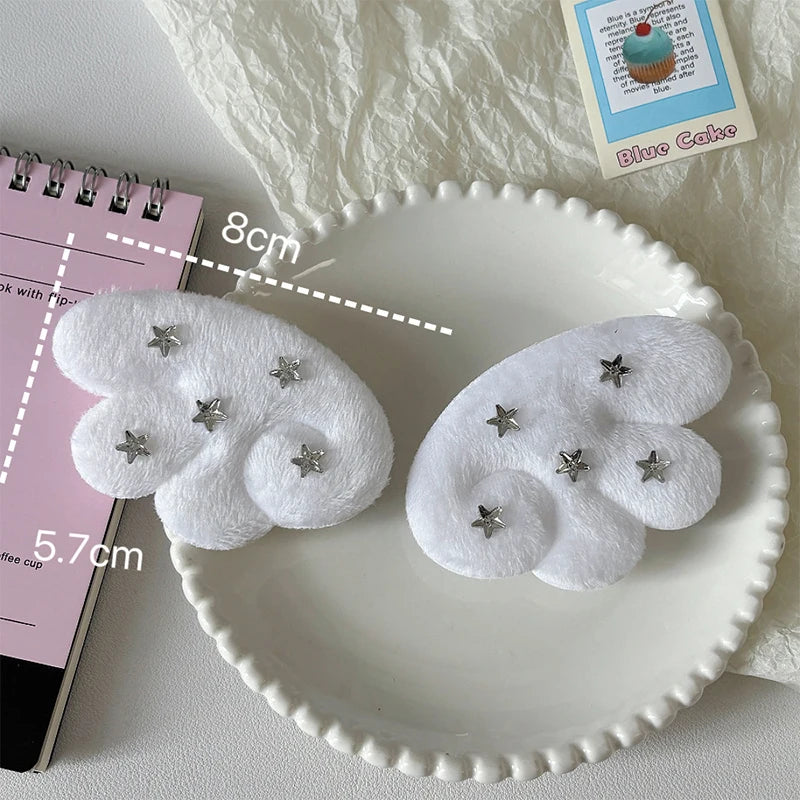 Cute White Angel Wings Gothic Cross Hair Clip Subculture Y2k Hairpin Qme A2