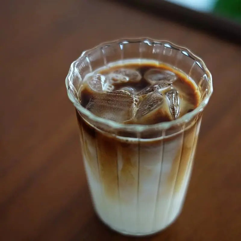 Minimalist Iced Americano Latte Wide-mouth Coffee Cup Drink Glass Qme Vertical stripes 420ml