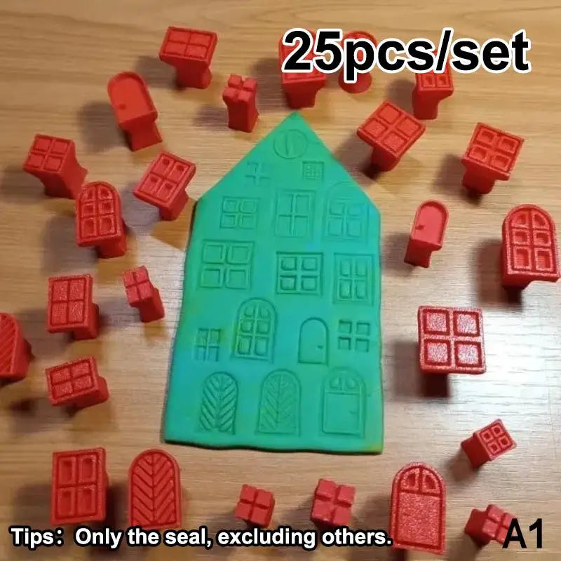 25pcs Plastic Clay Stamp & Molding Kit With Window Patterns Suitable For Polymer Clay, Wax, Resin Crafts - DIY Pottery Stamps Qme A1