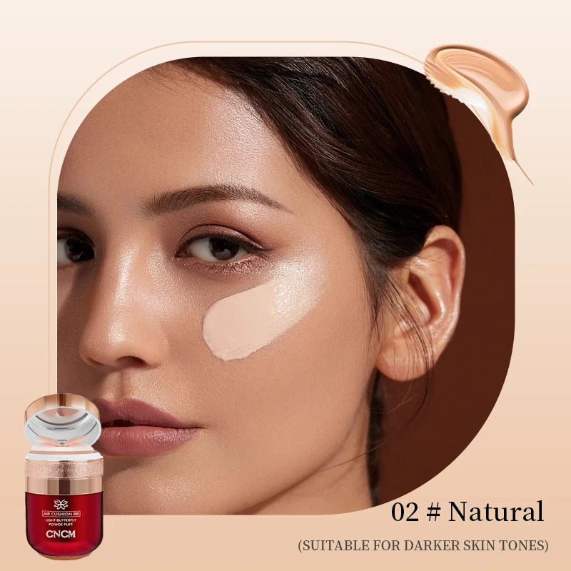 Air Cushion BB Cream Butterfly Powder Puff Moisturizing Foundation Concealer Whitening Oil-control Waterproof Makeup Cosmetics Qme 02 Natural