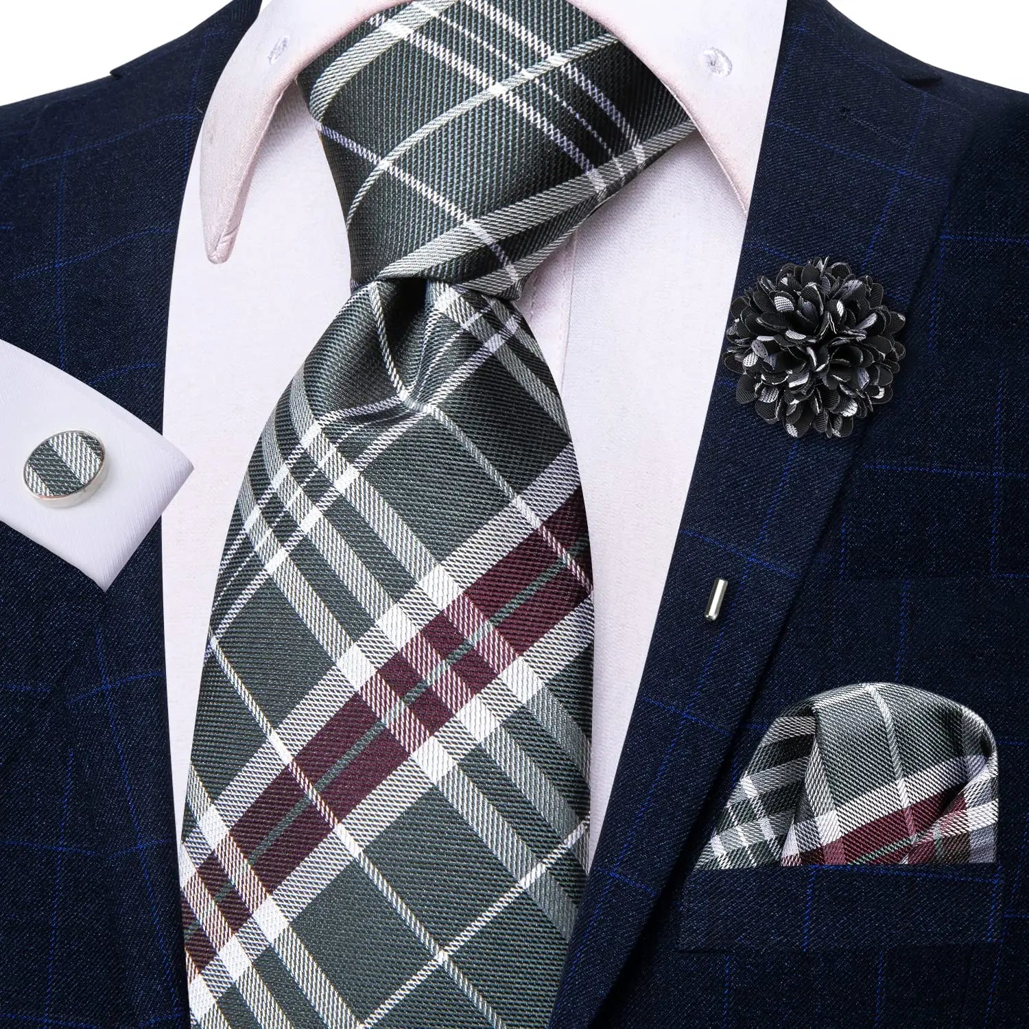25 Colors Neck Ties Men Luxury Wide Silk Wedding Tie Pocket Square Qme N-3790-XH-0055