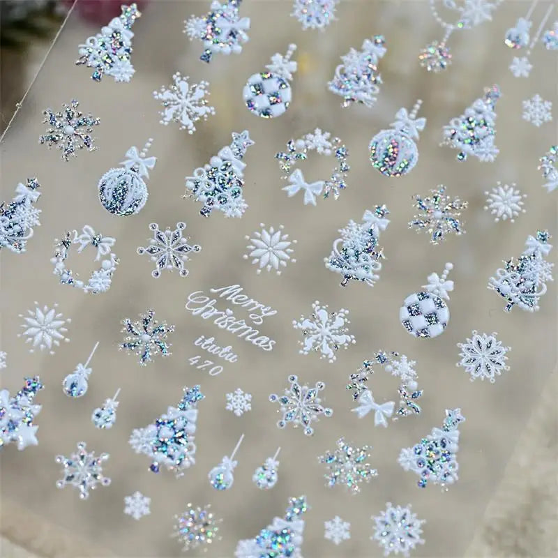 Cute Christmas Bow Colorful Snowflake Tree Nail Art Stickers Girly Qme A3