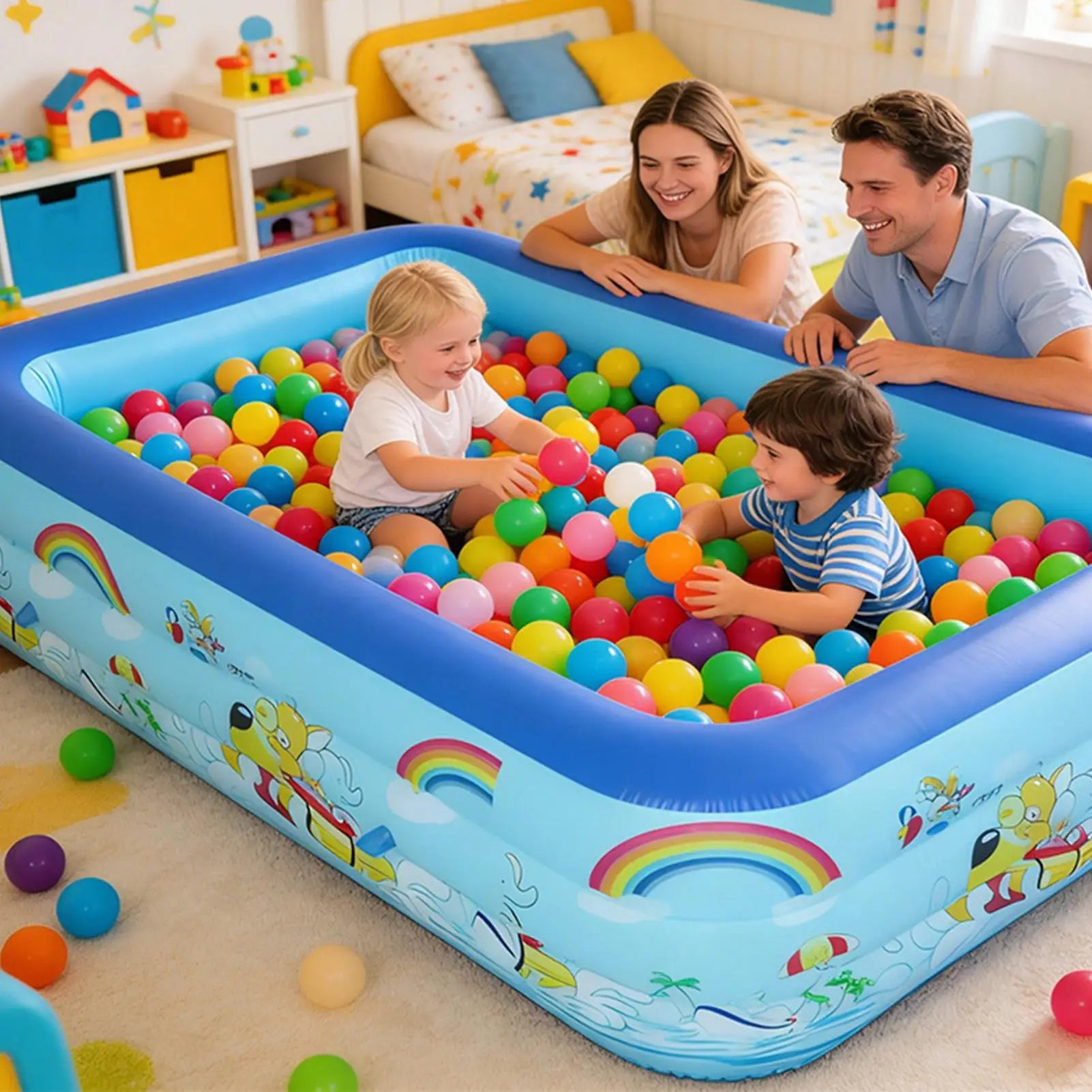 Young Kids Pool Inflatable Rectangle Safe Landing Inflating Kids Pool for Backyard for Students Girls Children Parents Backyard Qme