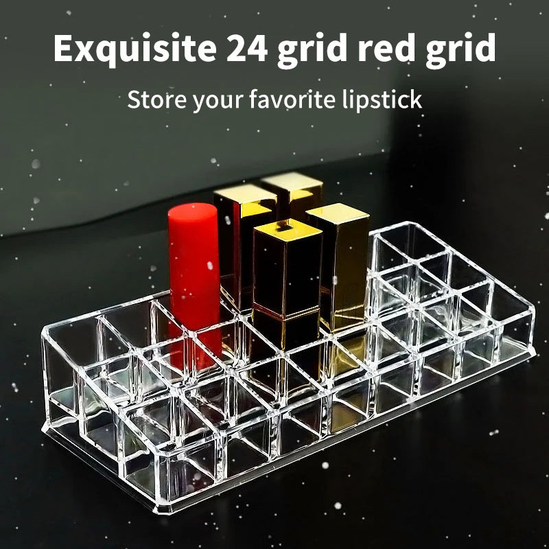 Makeup Holder Cosmetics Display Rack 24 Lattices Acrylic Lipstick Qme