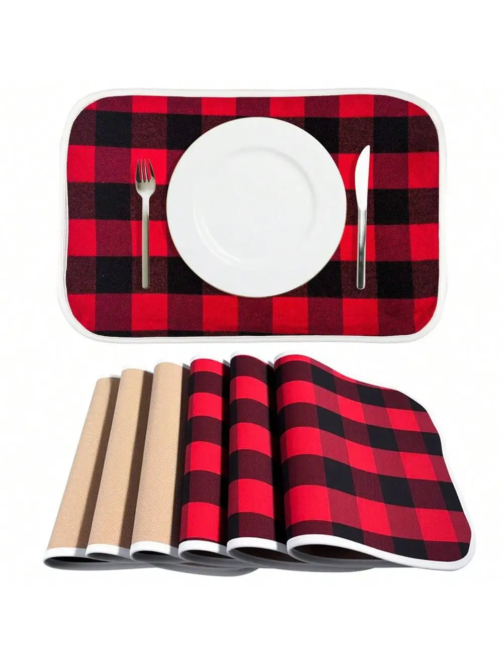 1 Christmas Decoration Supplies Plaid Cloth Placemat Dining Table Qme