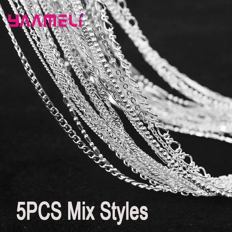 5PCS Wholesale Pure 925 Sterling Silver Color Charm Link Chain Necklace Jewelry with Strong Smooth Lobster Clasps 16-30 Inches Qme 5PCS Mix Style 20 Inch 50CM