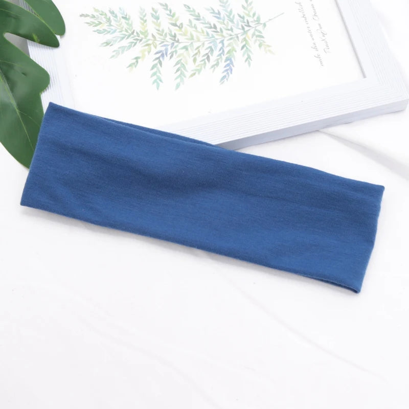 Cotton Solid Sports Headbands Gym Running Yoga Sweat Hair Bands Qme Blue