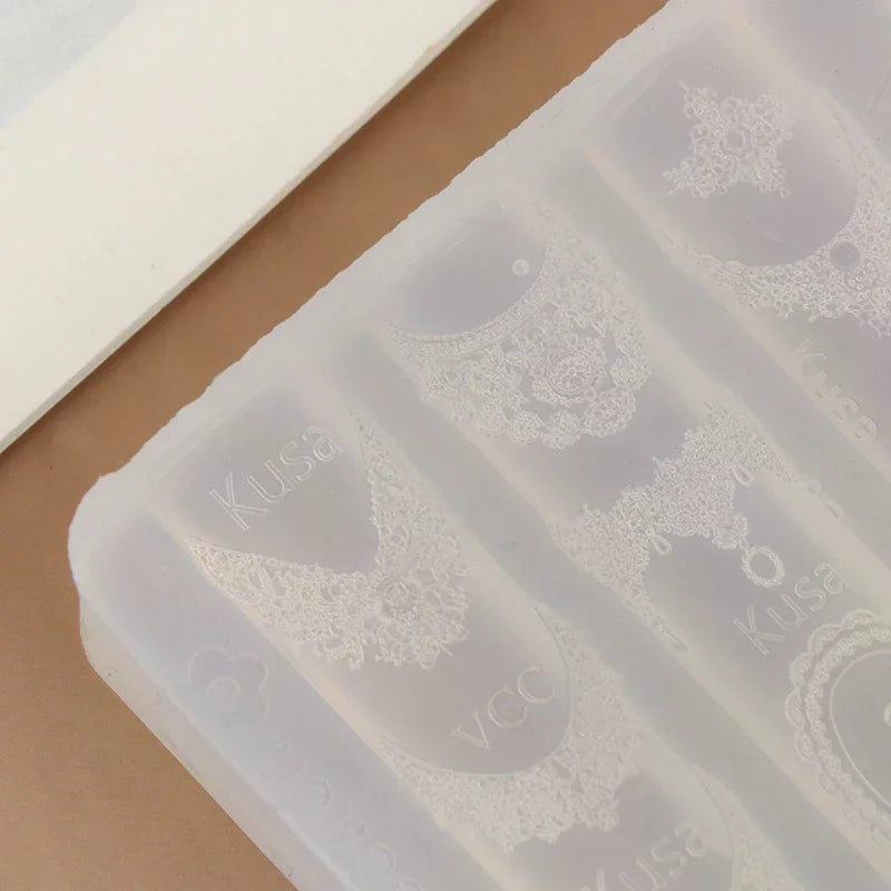 Transparent Lace Nail Mold Women Silicone Embossed Design Stencil Qme