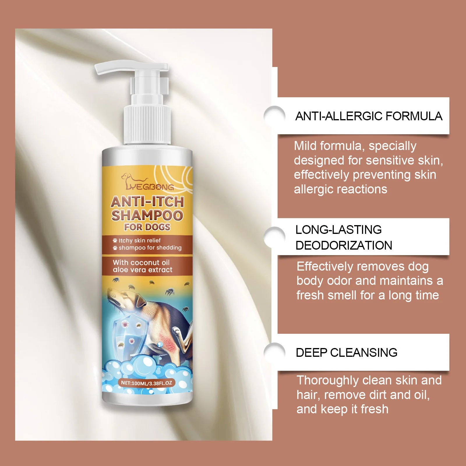 Dog Shampoo Conditioner Moisturizing for Sensitive Skin PH Balanced Anti Itching Flea Killer Dirt Mite Removal Pet Cleaning Foam Qme