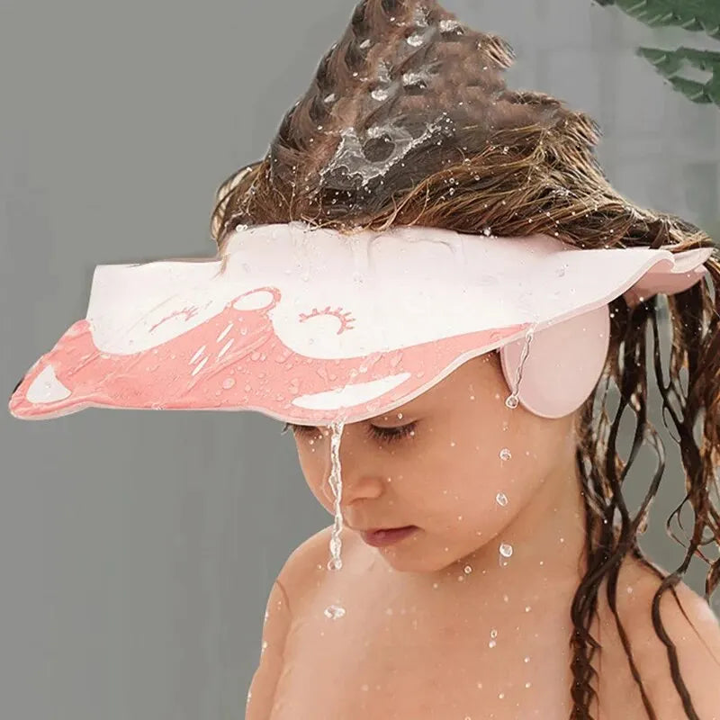 Baby Bath Visor Shampoo Cap Children Kids Shower Soft Cap Adjustable EVA Cap Waterproof Eye Protection Earmuff Headgear Fox Cap Qme