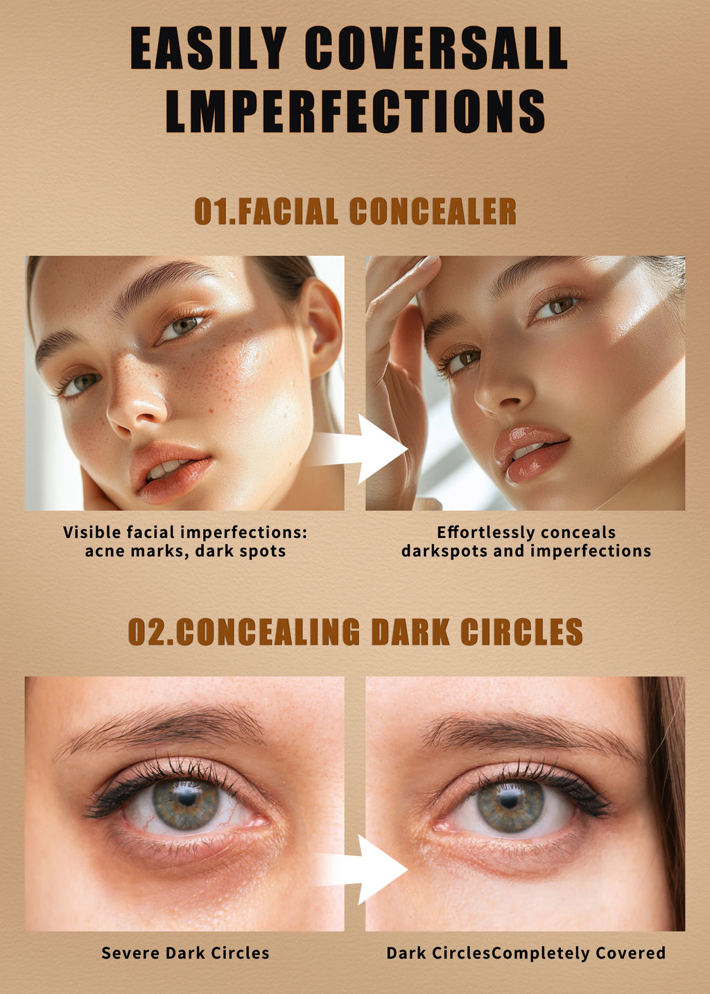 Multi-use Concealer Foundation Cream Hydrating Full Coverage for Blemishes Dark Circles Contour Highlight Face Makeup Qme