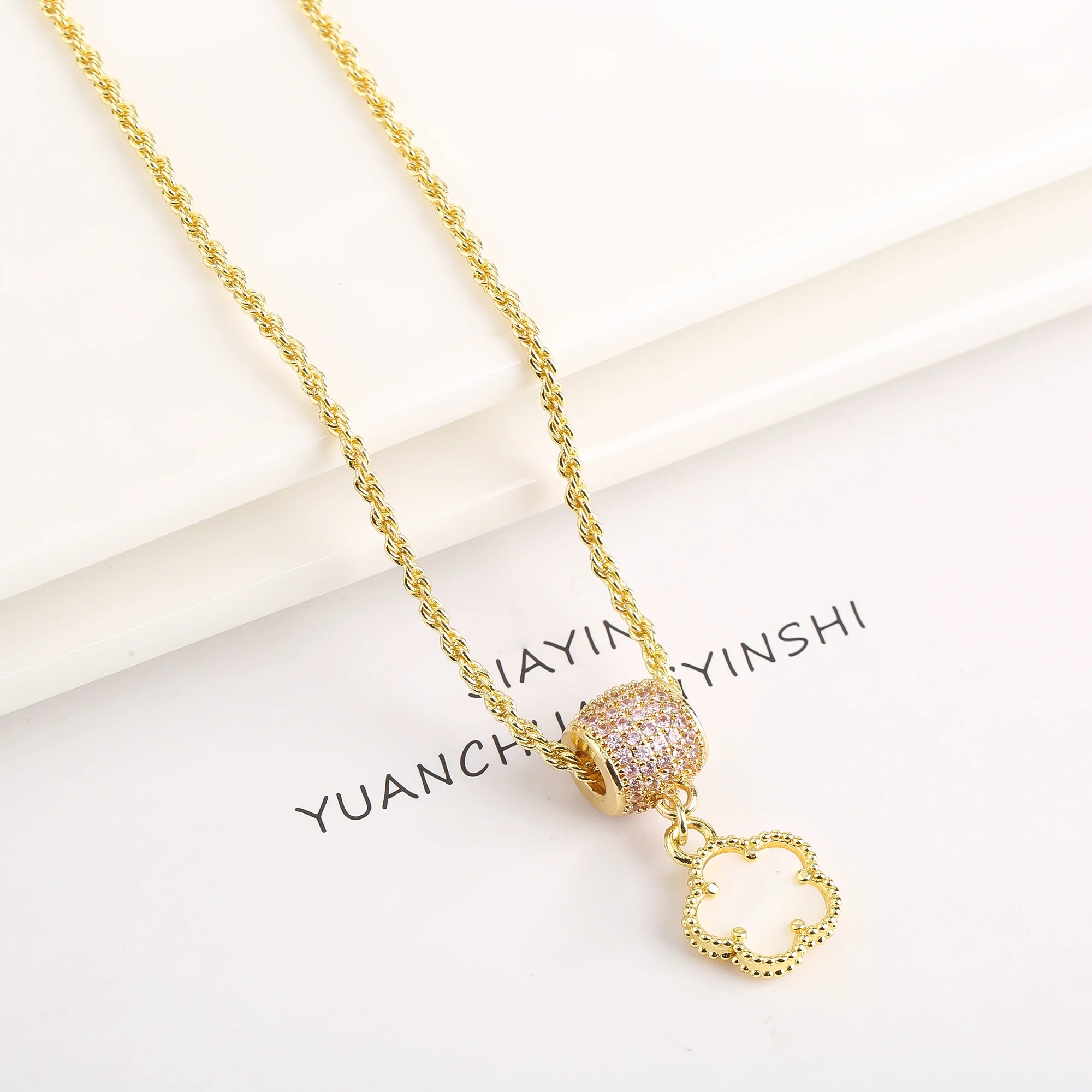 High Quality Natural Stone Five Leaf Flower Jewelry Set Zirconia Necklace Earrings Temperament For Woman Fashion Jewelry Clover Qme Necklace 1