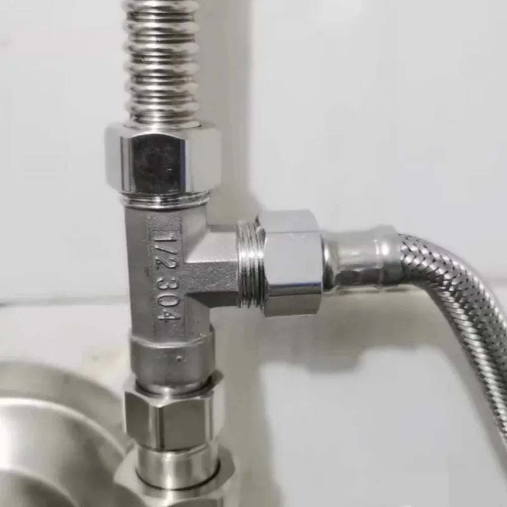 G1/ 2" Stainless Steel Way T-Adapter Bathroom Shower Valve Faucet Water Splitter Toilet Shower Spray Nozzle Converter Pipe Elbow Qme