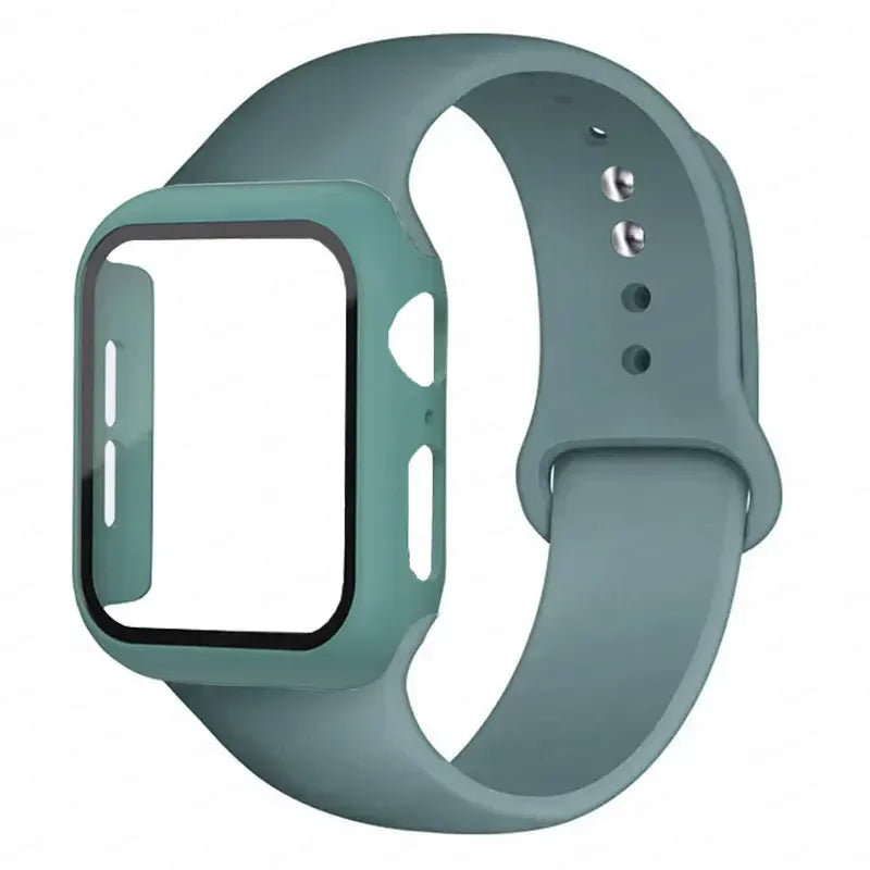 Glass+Case+Strap for Apple Watch Band 45mm 44mm 41mm 40mm 38mm 42mm Screen Protectors for Apple IWatch Series 9 8 7 6 SE 5 3 4 Qme cactus 42mm