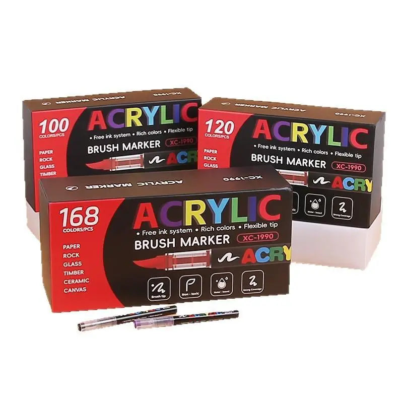 Acrylic Brush Markers Non Toxic Rich Colors Drawing Crafting Paper Qme