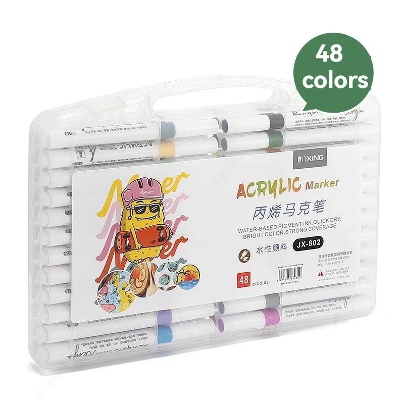 36/48/60 Colors Acrylic Paint Marker Pen Waterproof Drawing Graffiti Multicolor Markers Brush Pens Set DIY Crafts Painting Qme 48pcs-set