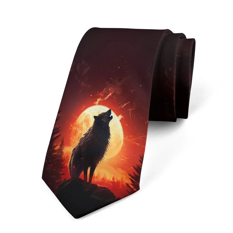 Funny Wave Head Printed Tie Adult Wide Polyester Slim Shirt Suit Qme style5