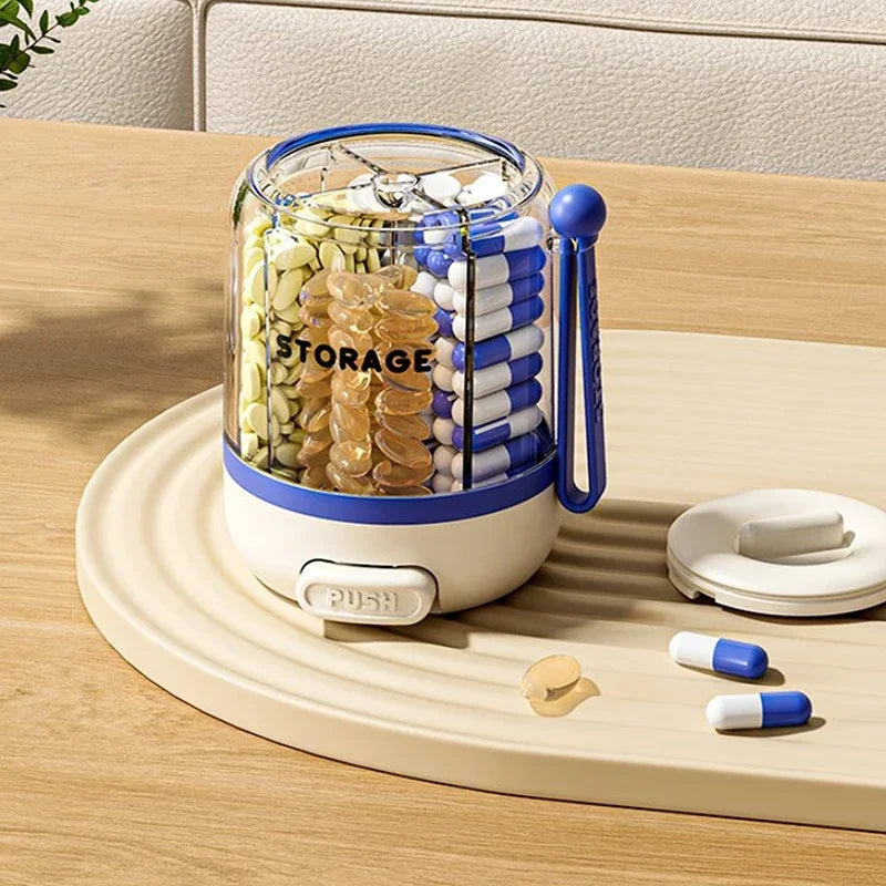 Round Pill Box 4-compartment Case Drug Dispense Mini Portable Daily Qme