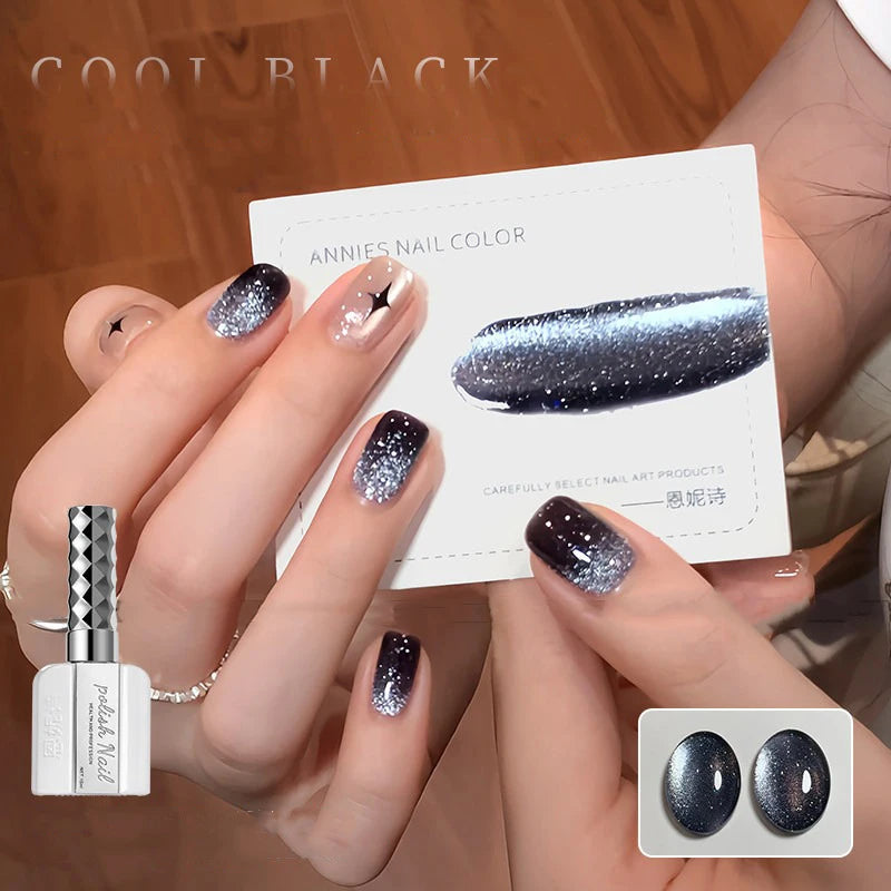 3 Colors Cool Black Cat Eye Gel Polish, Pink Purple Chameleon Holographic Magnetic Nail Gel, High Shine Soak Off UV LED Nail Art Qme 02