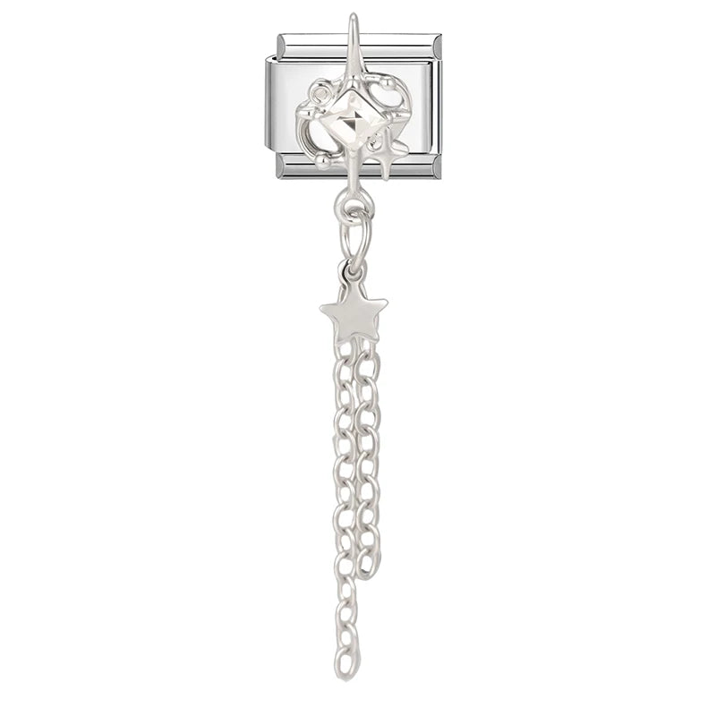 Zircon Love Heart Bird Bowknot Bells Star Pendant Chain Italian Charm