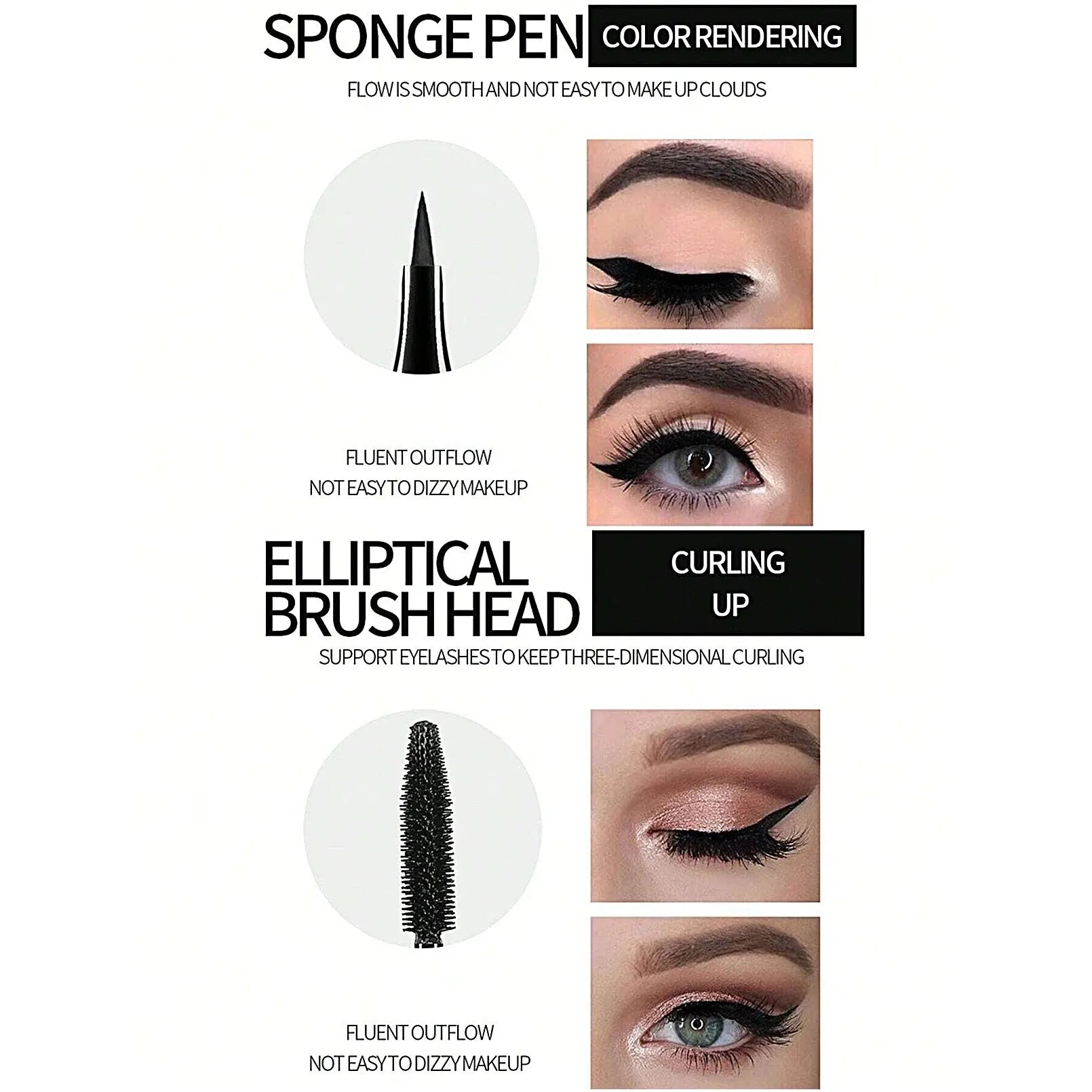 YANQINA Liquid Eyeliner Pencil 4D Waterproof Mascara Set Cosmetics Eye Liner Thick Curling Mascara Eyebrow Pencil Eyes Makeup Qme