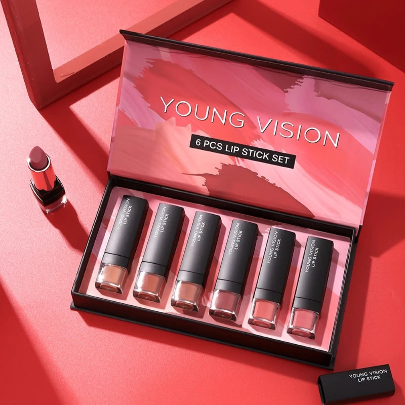 6 Pcs Velvet Matte Lipstick Set, Cotton Soft Silky Smooth Non Drying Lipstick, Long Lasting Waterproof Lip Makeup Gift Box Qme