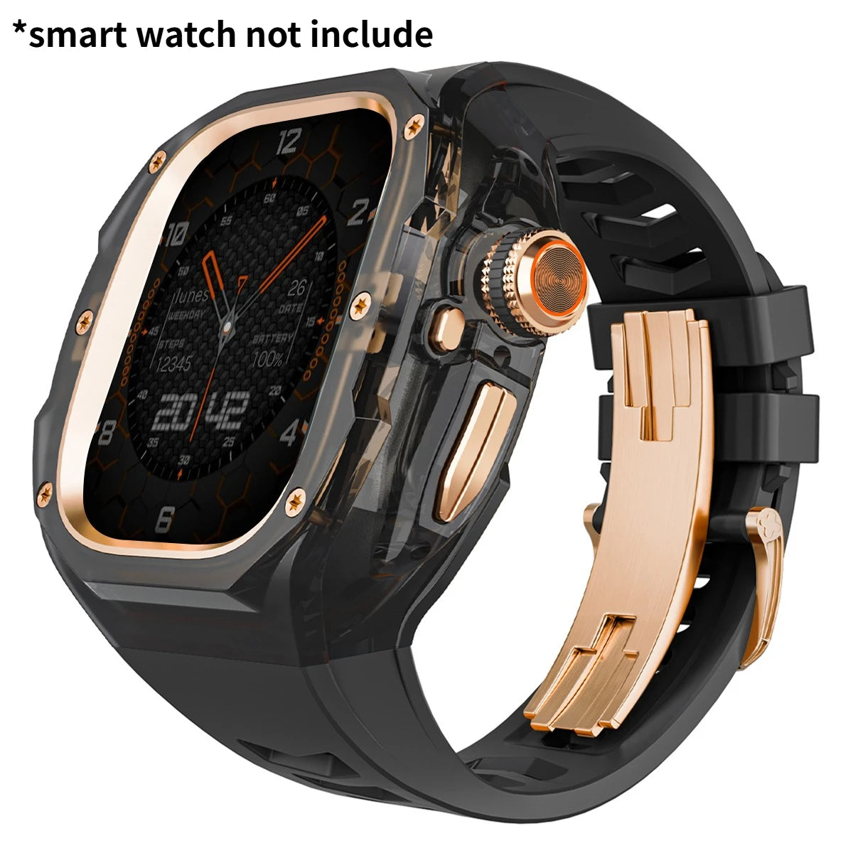 Refit Mod For Apple Watch Ultra 3/2 49mm Transparent Case Silicone Band Refit Kit For iWatch Series 11 Metal Butterfly Buckle Qme BBRG 49mm-For ultra 3 2 1
