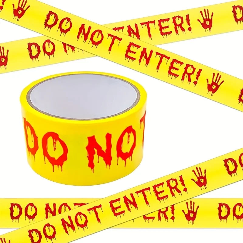 Halloween Warning Tape 1.9 inches x 82 feet, Halloween Decoration Warning Tape, Indoor/Outdoor Party Decoration, No Entry Qme