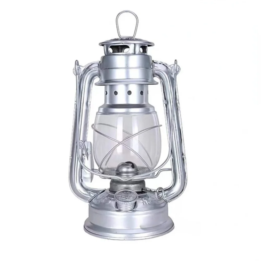 Retro Outdoor Camping Lamp Portable Lantern Bronze Colored Oil Qme one size Silver