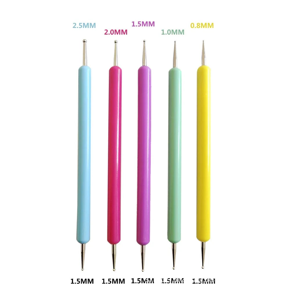5Pcs Double End Nail Dotting Pen Set, Macaron Color Stainless Steel Dotting Tools For Nail Art DIY Clay Pottery Drawing ﻿ Qme