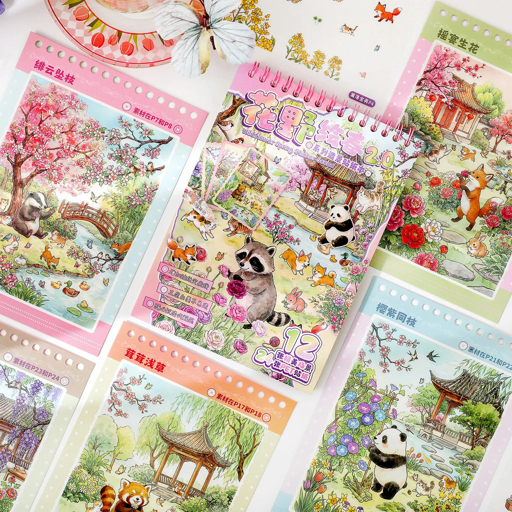 TIANZI 37-Piece Cartoon Miniature Scene Sticker Book - Mini 3D Cottage Journal Materials, DIY Creative Handmade Collage Decals Qme