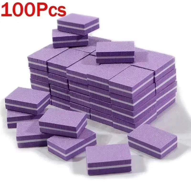 10-100PCS Mini Buffing Sanding Files Block Pedicure Care Nail Art Buffer Polish Manicure Pedicure Nail File Tools Nail Charm New Qme 100PCS Purple