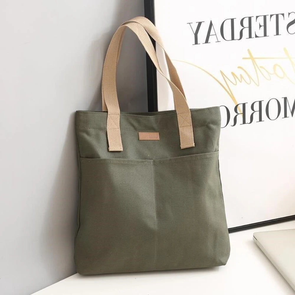Women's Tote Bag Canvas Sewing Thread Large Capacity Advanced Sense Qme green