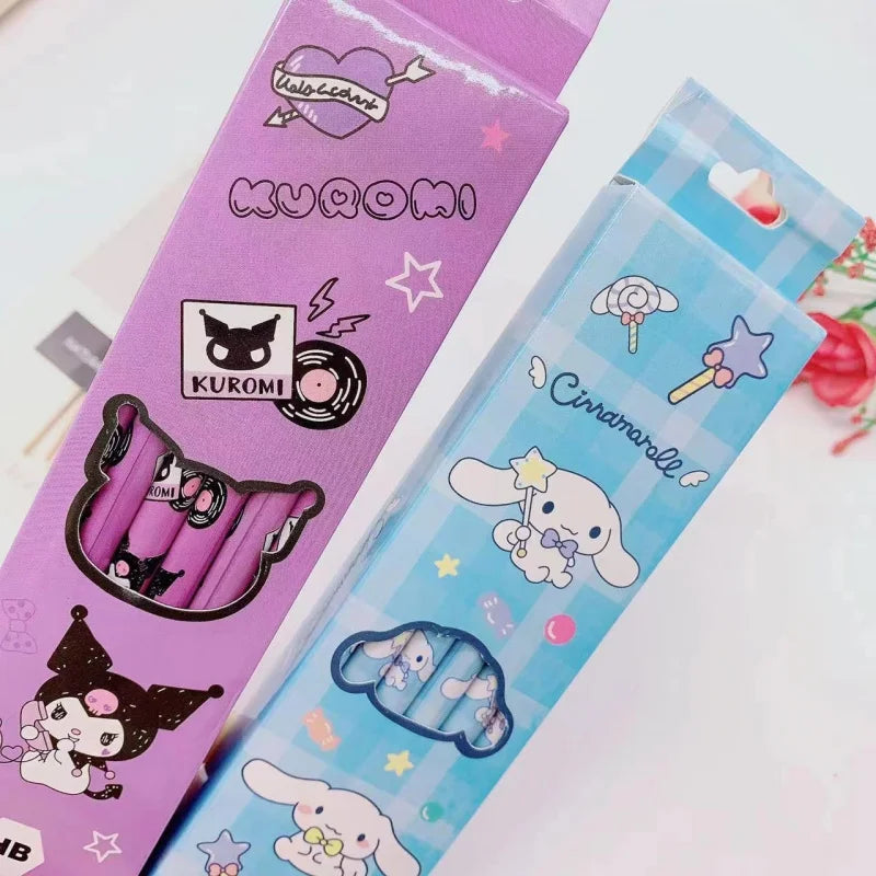 Hello Kitty Kuromi Pencil Case Set Cute Cartoon-Style Solid-Color 2B Pencils 12-Pack HB Writing Pencils Qme