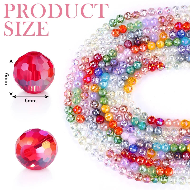Jewelry Crystal Colorful Faceted Disco Ball Beads 8mm Electroplate Glass Round Loose Beads for Jewelry Making DIY Craft Supplies Qme