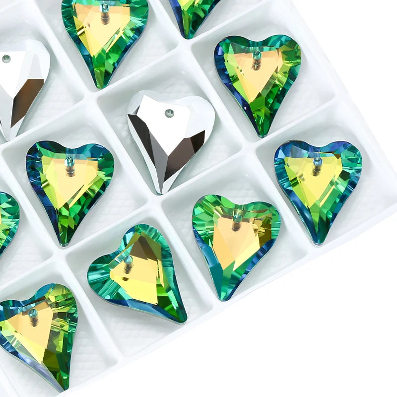 12Pcs Crystal 6240 Wild Heart Pendant Glass Austria Loose Beads Charms Rhinestones for DIY Earring Necklace Jewelry Accessories Qme 001DG 14x17mm-12pcs