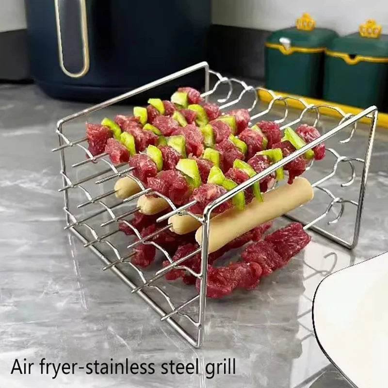 Air Fryer Skewer Stand Vertical Multi-pin Stainless Steel BBQ Holder Qme