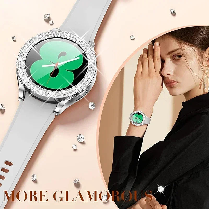 Bling Case for Samsung Galaxy Watch 6 4 Case 40mm 44mm Accessories Fashion Two Rows Diamond bumper Galaxy Watch 5 6 40 mm Cover Qme