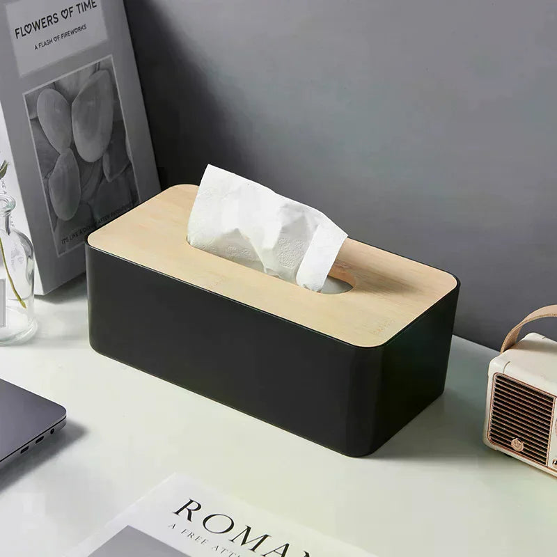 Luxurious Bamboo Rectangular Tissue Box Cover Waterproof Elegant Qme