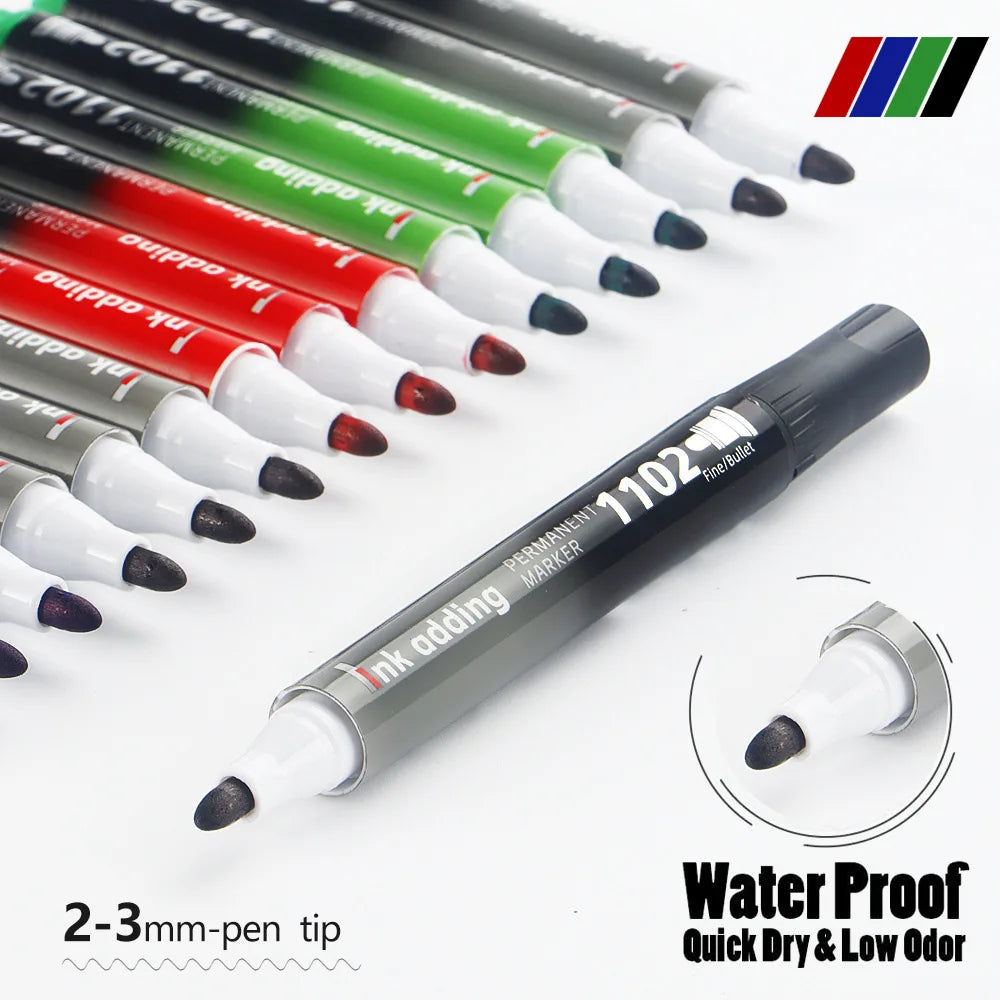 4Pcs/Set Permanent oily Marker Pen Waterproof Markers Crude Nib Black Blue Red Green Ink 2-3mm Color Marker Pens Qme