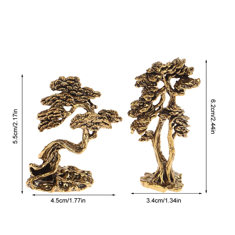 Small Bonsai Tree Statues Decorations Accessories Brass Mini Welcome Qme