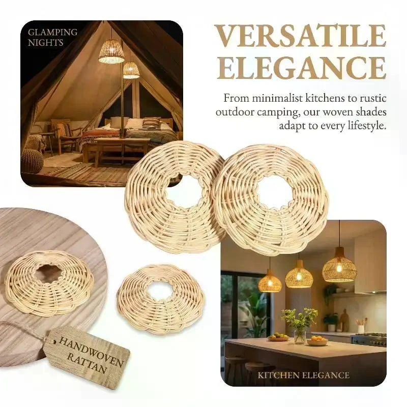 2Pcs Handwoven Rattan Lampshade Vintage Chandelier Hanging Light Cover Outdoor Camping Interior Lamp Shade Decoration Qme