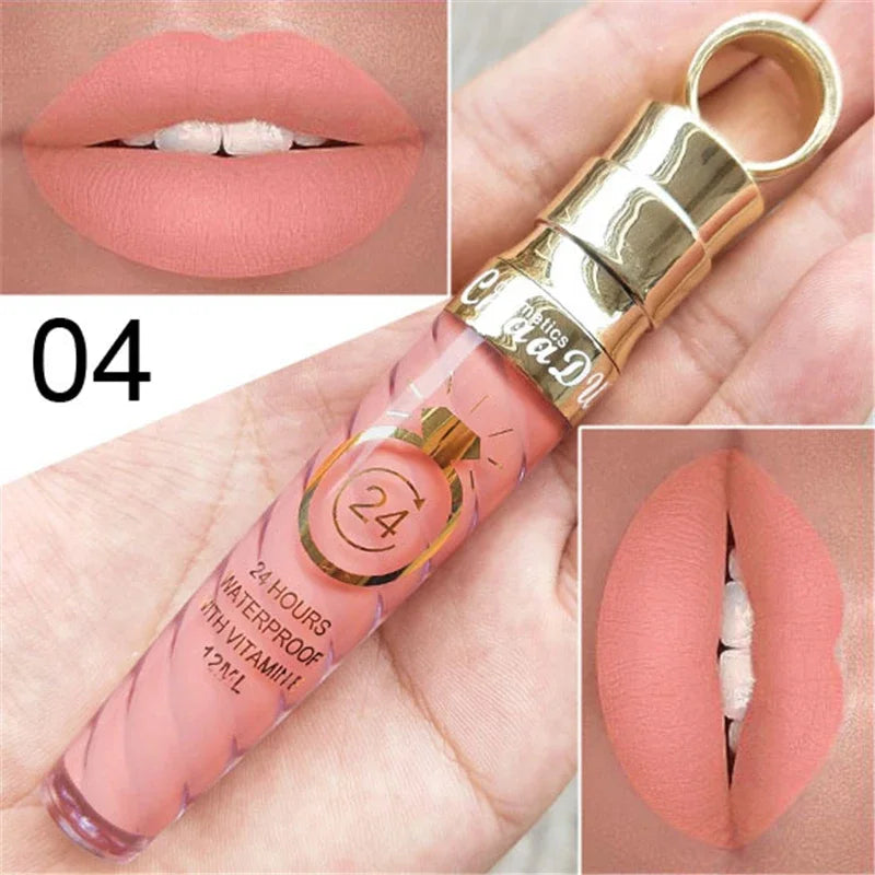 20 Colors Lipstick Waterproof Long Lasting Matte+Shimmer Mental Beauty Lip Gloss Nude Glitter Lip Gloss Beauty Red Lip Tint New Qme 04