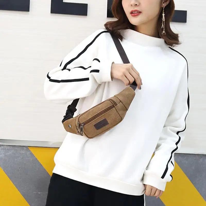 Mobile Phone Bag Men Women Convenient Belt Banana Fanny Casual Canvas Qme