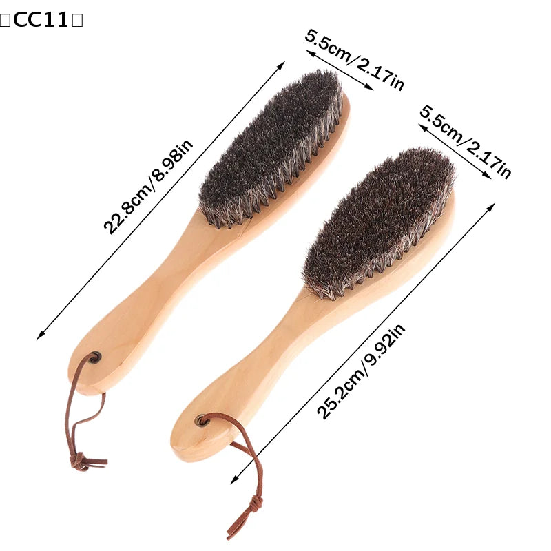 Horse Hair Brush Wooden Handle Shoe Polish Soft Horsehair Laundry Qme