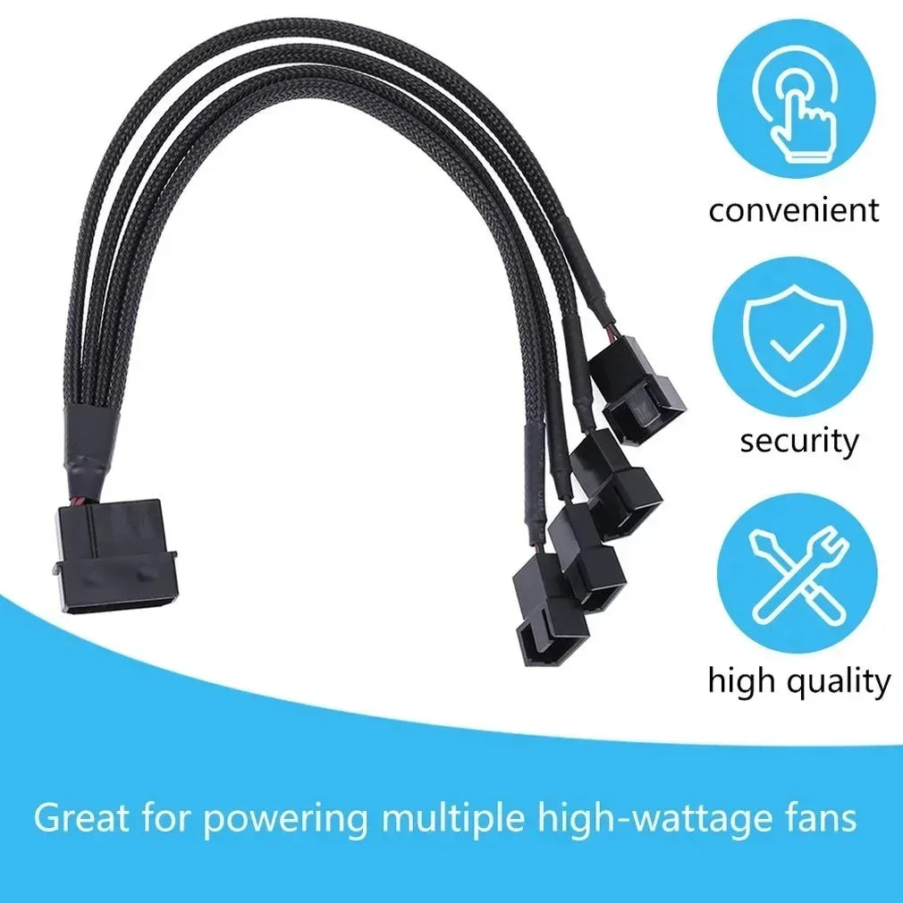 4pin Molex, 27cm, Fan Adapter for Computer Case Fan / CPU Fan / Mining Cooling Fans, 4 Way 3Pin/4Pin Splitter Cable Qme
