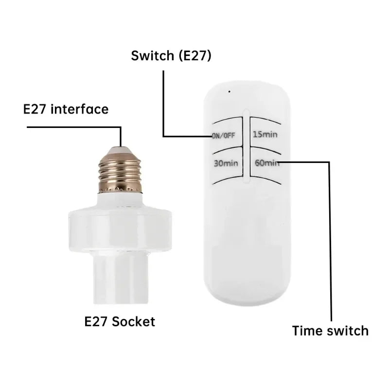 Wireless Remote Control Smart Timer Switch E27 Lamp Holder 110V 220V House Multi Light Switch Baby Room Bedroom Timer Switch Qme